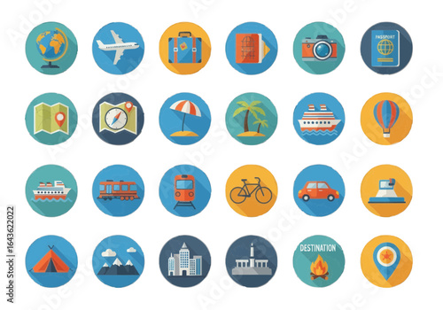 Travel Icons Flat Design for Tourism, Vacation, and Adventure