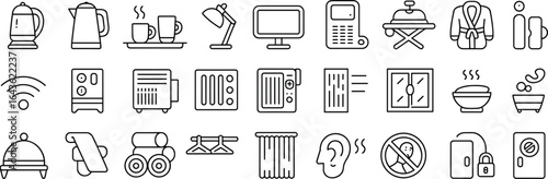 Collection of hotel and hospitality service icons in outline style vector