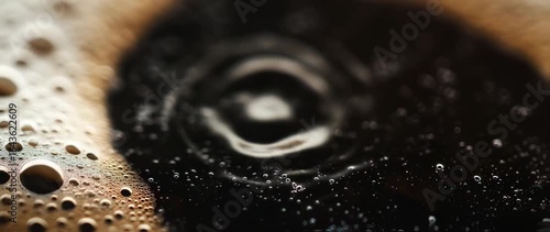 Macro of Coffee Foam Bubbles: Close-up view of the intricate bubbles of a freshly brewed coffee