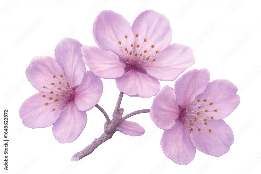 Delicate pink cherry blossoms blooming, spreading soft petals with intricate details, highlighting seasonal springtime beauty on transparent backdrop Delicate pink cherry blossoms blooming, spreading soft petals with intricate details, highlighting seasonal springtime beauty on transparent backdrop