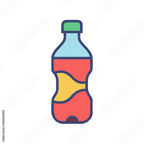 Colorful beverage bottle with a playful design  