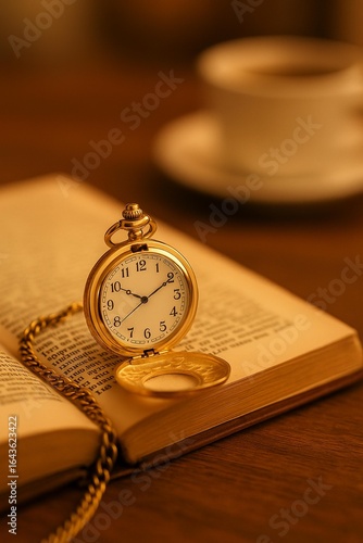 Vintage Gold Pocket Watch on Old Book