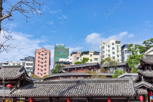The ancient tiled houses in the Gankeng Scenic Area of Shenzhen