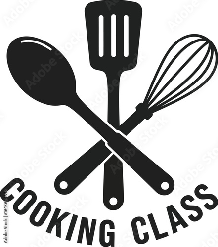 Cooking class logo utensils whisk spoon spatula