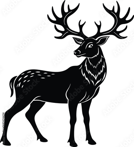 Majestic stag with antlers isolated on white background