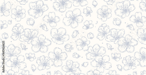 Sakura blossom print pattern background in provance style, floral background. Pastel tones vintage style wallpaper in vector.