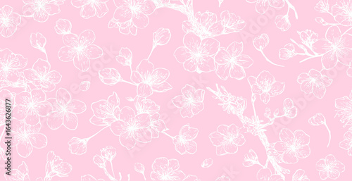 Sakura blossom print pattern background in provance style, floral background. Pastel tones vintage style wallpaper in vector.