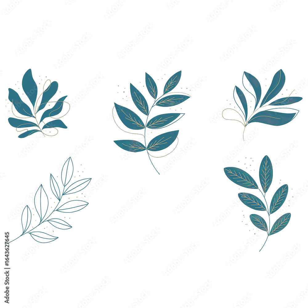 Obraz premium Elegant set of botanical leaf elements featuring modern minimalist design and natural aesthetics