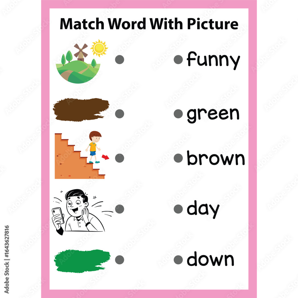Fototapeta premium Word Recognition Activity Worksheet for kids page 02