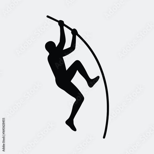 Silhouette pole vaulter athlete mid air action vector illustration