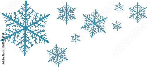 Winter Wonder: Intricate snowflakes, delicately rendered, drift gracefully in a serene, artistic display, conjuring the magical charm of a winter scene.