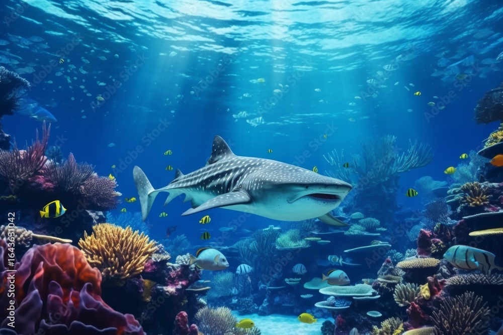 Fototapeta premium Sea background with fish and carals
