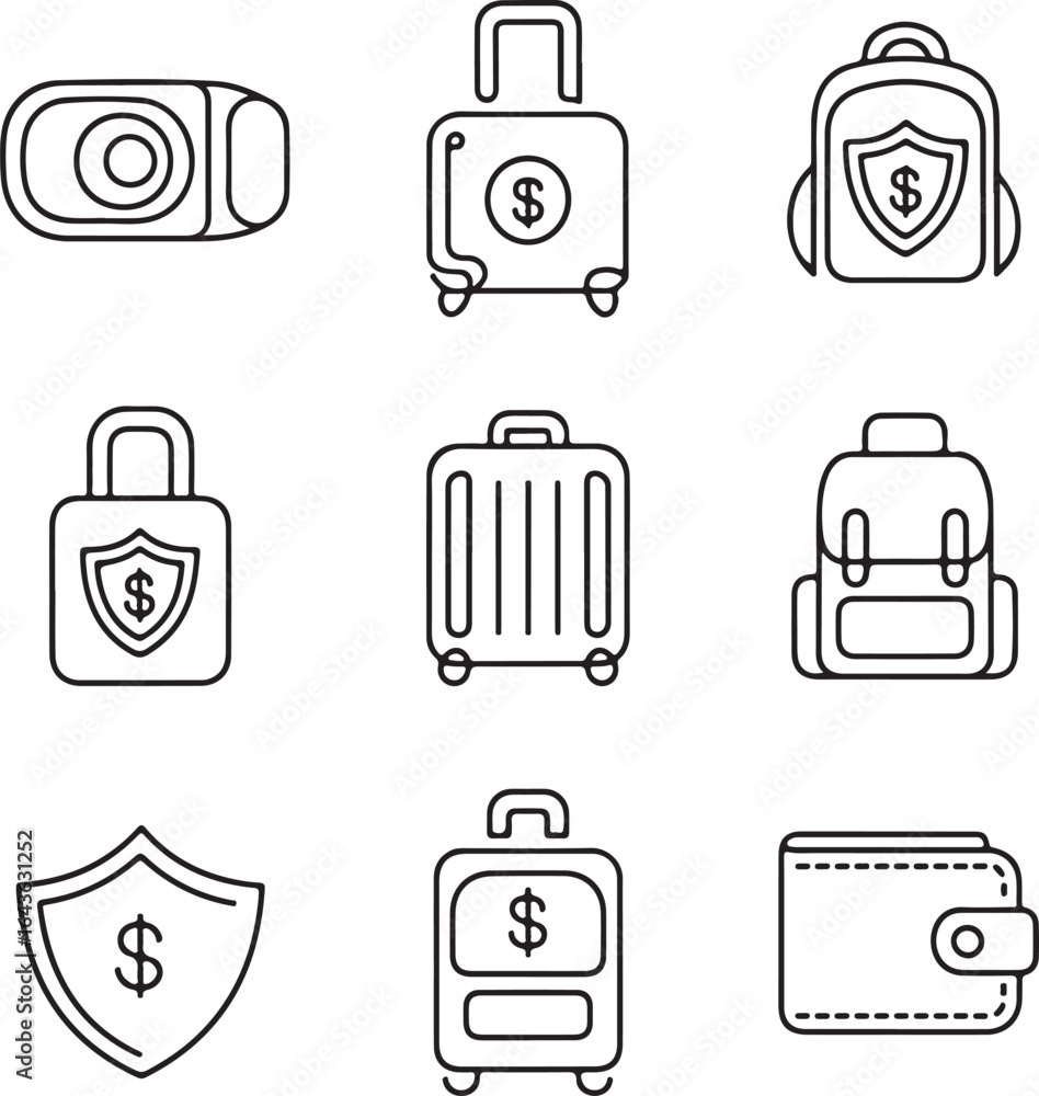travel, insurance, security, money, safety, vacation, protection, trip, tourism, finance, secure, journey, icon, set, vector, business travel, insurance, security, money, safety, vacation, protection, trip, tourism, finance, secure, journey, icon, set, vector, business