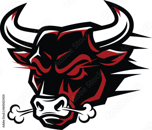 Furious Bull Head Mascot Vector Logo. An Angry Animal Graphic Design Snorting with Steam, perfect for a Dynamic Sports Team Emblem, Sports, or Brand Identity.