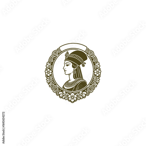 Osiris egyptian goddess with floral frame logo design vector template illustration