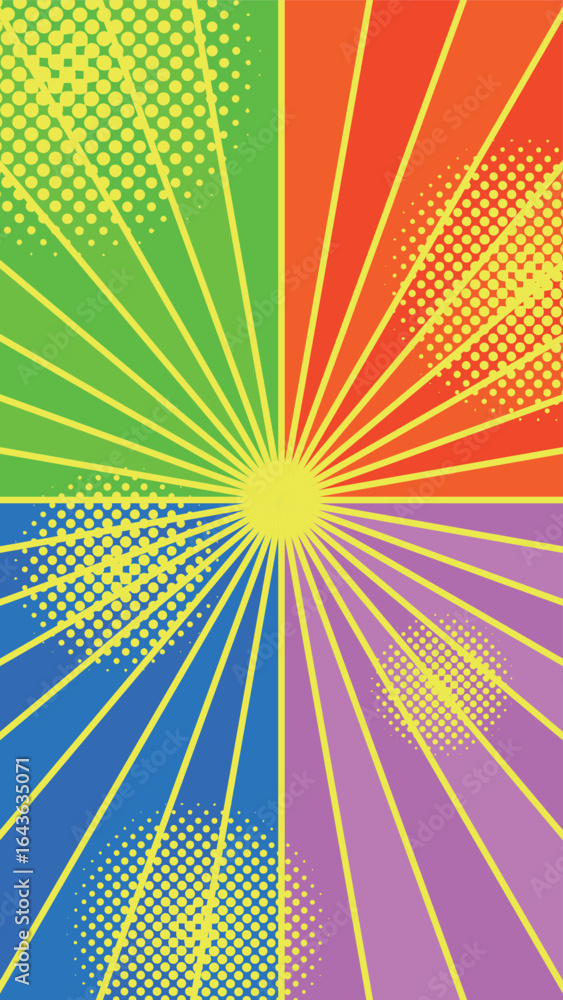 Obraz premium 夏色のカラフルな放射状・集中線の背景イラスト