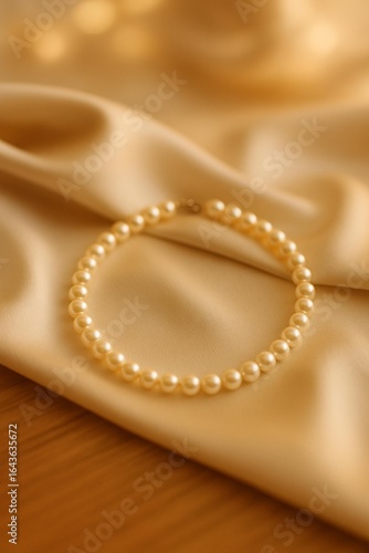 Pearl Necklace on Champagne Silk Fabric