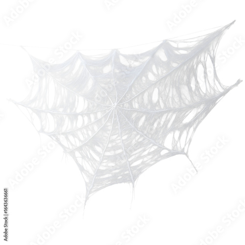 Intricate white spiderweb against a stark black backdrop, perfect for Halloween decorations and spooky themes.