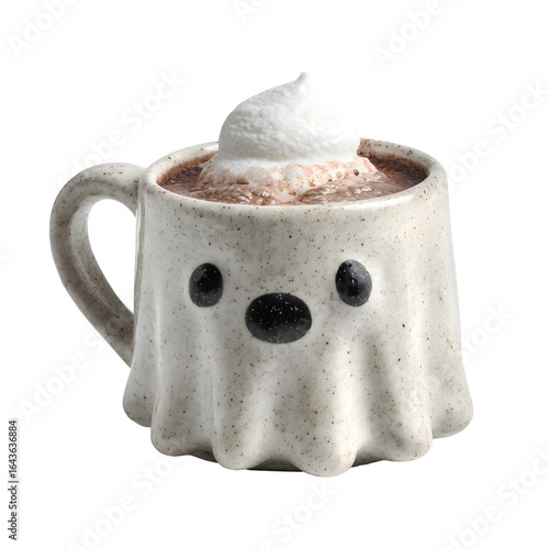 Ghostly Mug with Hot Chocolate: A spooky and cute ceramic mug filled with hot chocolate and marshmallows.