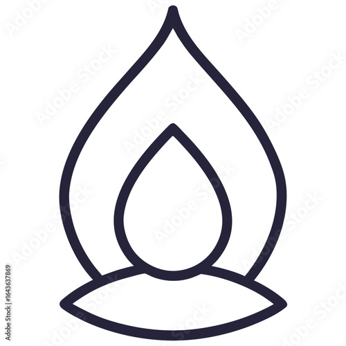 Abstract minimalist dark blue outline of a stylized flame or lotus flower on a black background