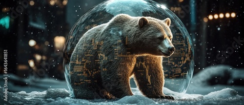 A Grizzly Bear Encased in a Glass Sphere, Illuminated by City Lights