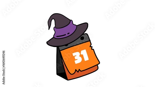 Halloween Calendar October 31 with Witch Hat Motion Graphics