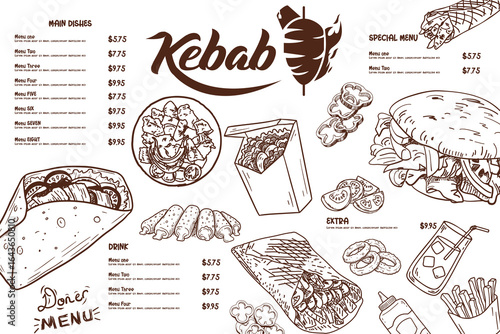 Doner kebab illustration. A hand-drawn vector style menu element.