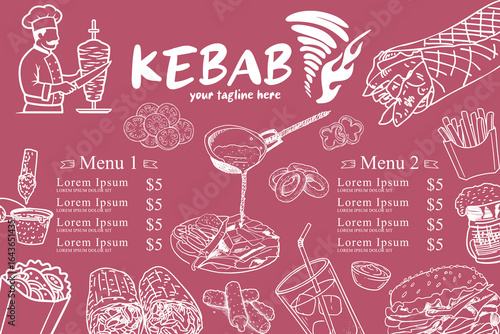 Hand-drawn döner kebab vector illustration. Suitable for cafe menu design and print projects.