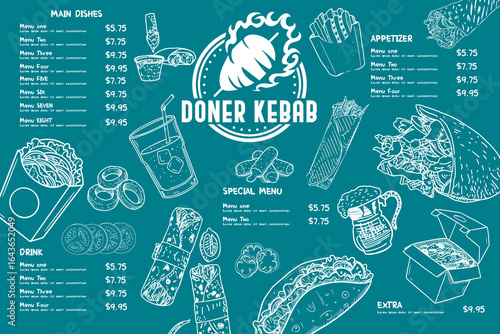 Hand-drawn döner kebab vector image. Suitable for menus and advertising posters.