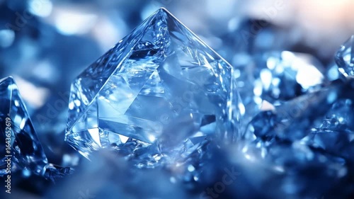 Close-up view of crystalline structures, a deep blue color, showcasing intricate facets and textures