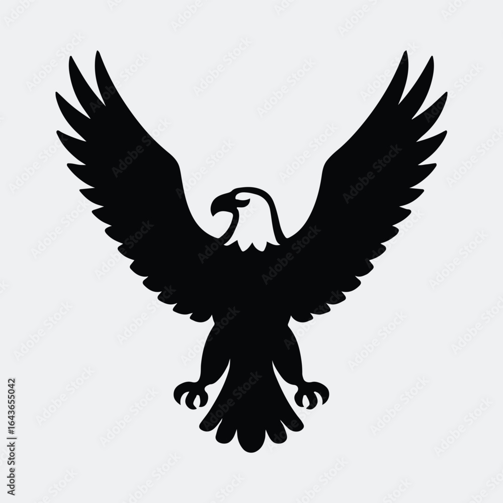 Obraz premium Silhouette soaring bald eagle heraldic symbol spreading wings vector illustration