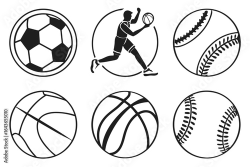 Sports Balls and Athlete Icon Collection.
