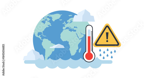 Global warming impact on planet earth with rising temperatures and melting ice
