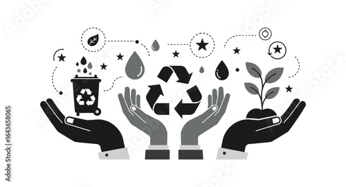 Eco-friendly practices: recycling and sustainability in black and white