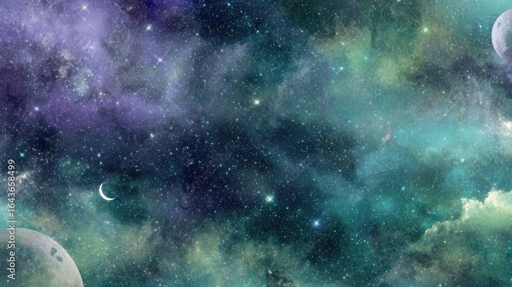 Fototapeta premium Cosmic nebulae with planets, vibrant colors and stars