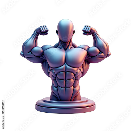 Muscular male torso figure on a pedestal.