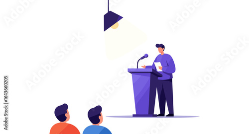 Speaker giving presentation on stage with audience under spotlight