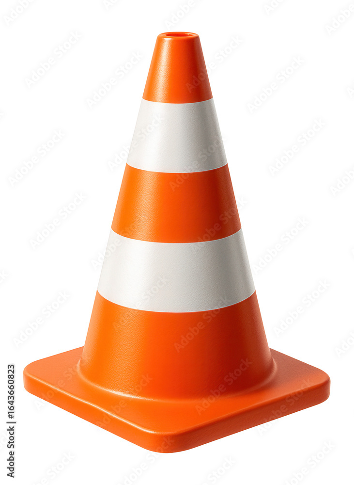 Orange and white striped traffic cone for roadway safety. Orange and white striped traffic cone for roadway safety.