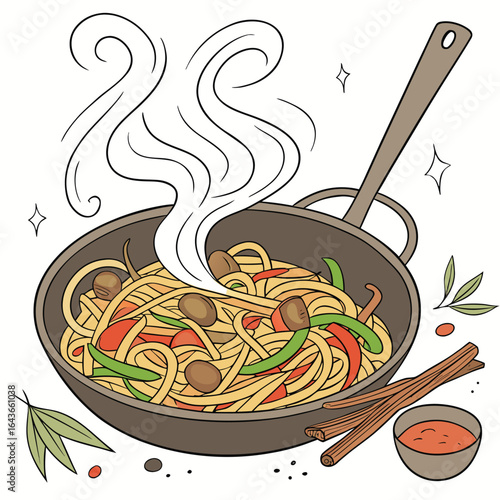 A visually appealing illustration of traditional japanese soba noodles served in a rustic bamboo tray with a side of dipping sauce perfect for culinary and cultural themes