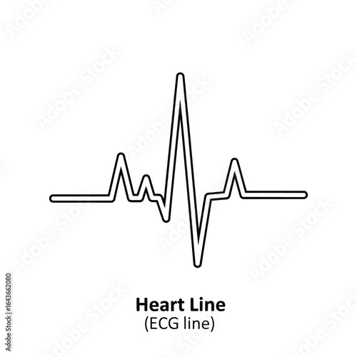 Electrocardiogram ECG Heartbeat Line Icon for Medical Health Monitoring Symbol