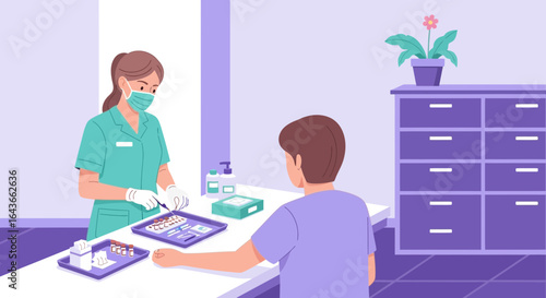 A healthcare worker preparing medication for a patient in a medical setting.