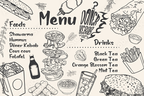 Doner kebab hand drawing illustration. It can be used in menu and poster work.