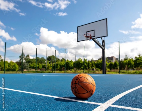 Basketball court under a sunny sky