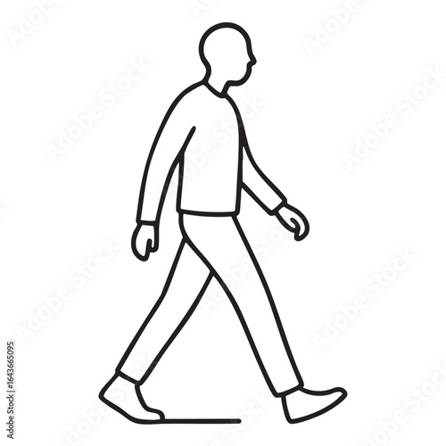 Simple Line Drawing of a Person Walking in Profile Isolated on a White Background minimalist