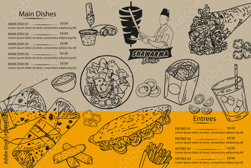 Doner kebab vector image in hand-drawn style. Can be used as a menu design element.