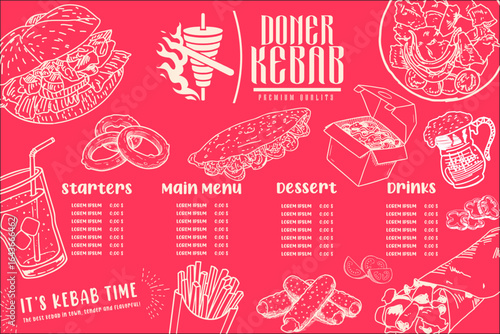 Hand-drawn döner kebab vector illustration. Can be used in restaurant design projects. Vector.