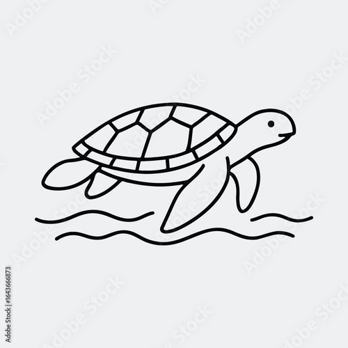 Silhouette turtle swimming in ocean simple line art vector illustration