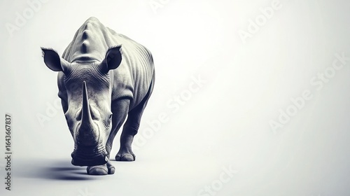 A rhinoceros approaches from the left side of the image