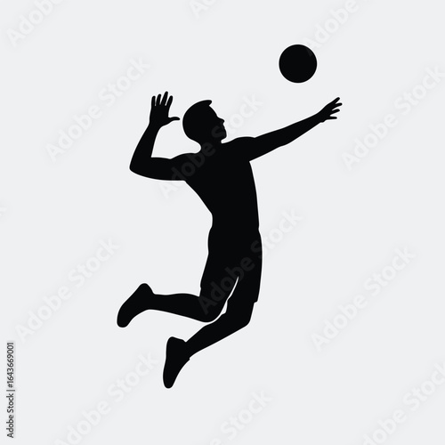 Silhouette volleyball player spiking ball high action sport vector illustration