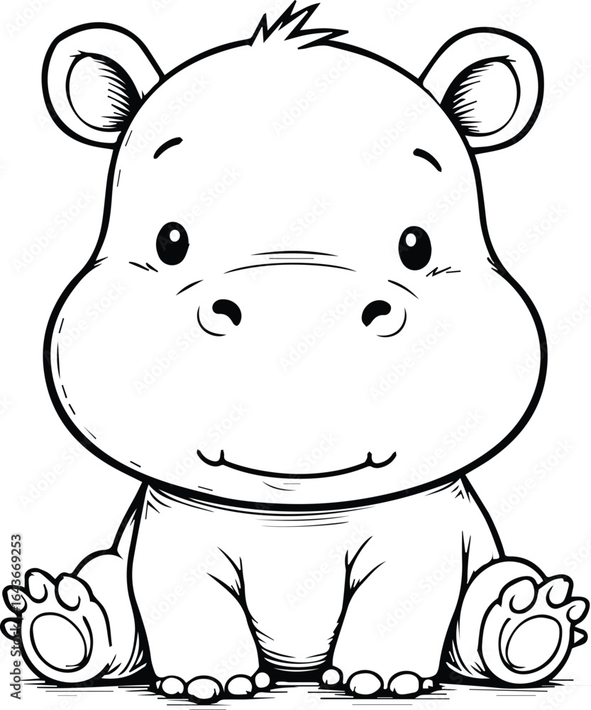 Obraz premium Adorable Hippo Illustration: This heartwarming illustration presents a cuddly, smiling hippopotamus, capturing the sweet essence of a charming cartoon character. 
